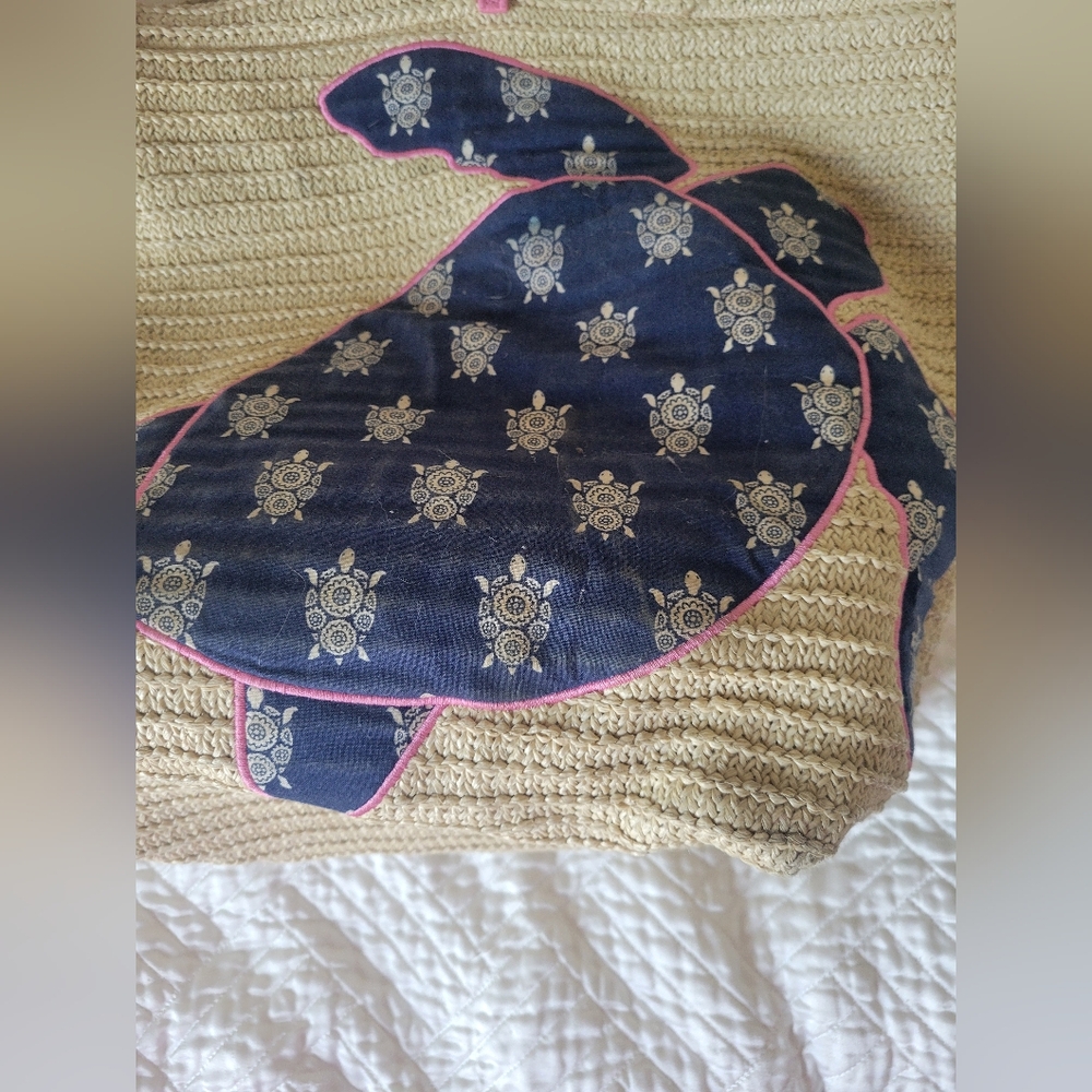 Vera Bradley Straw Turtle Beach Tote Pink Handle Coastal Summer Bag - Picture 4 of 9